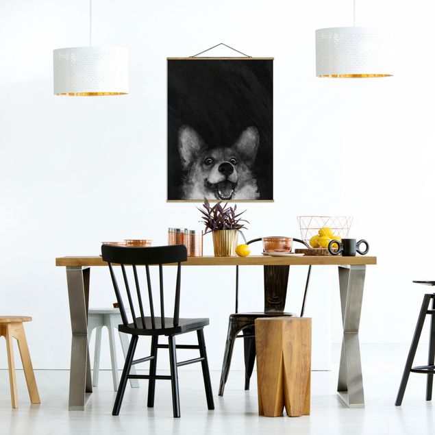 Quadros famosos Illustration Dog Corgi Paintig Black And White
