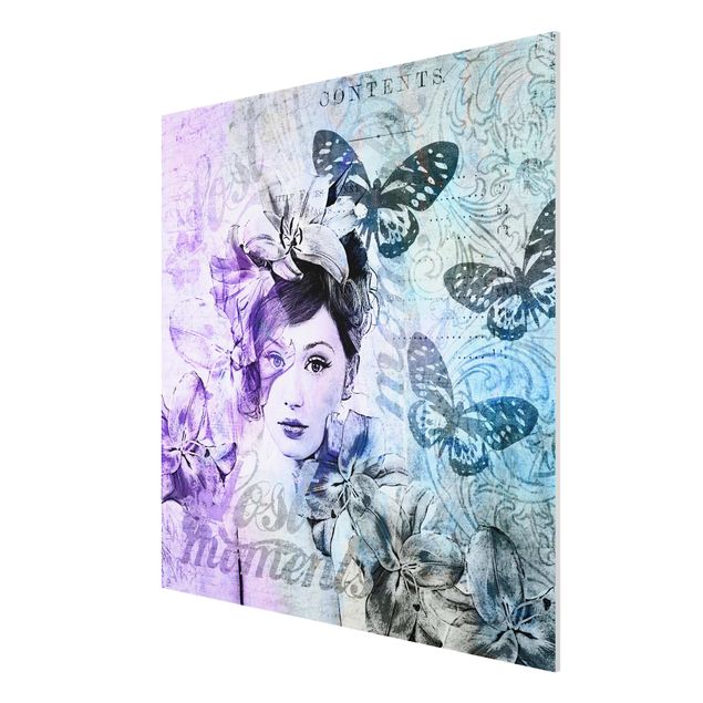 Quadros famosos Shabby Chic Collage - Portrait With Butterflies