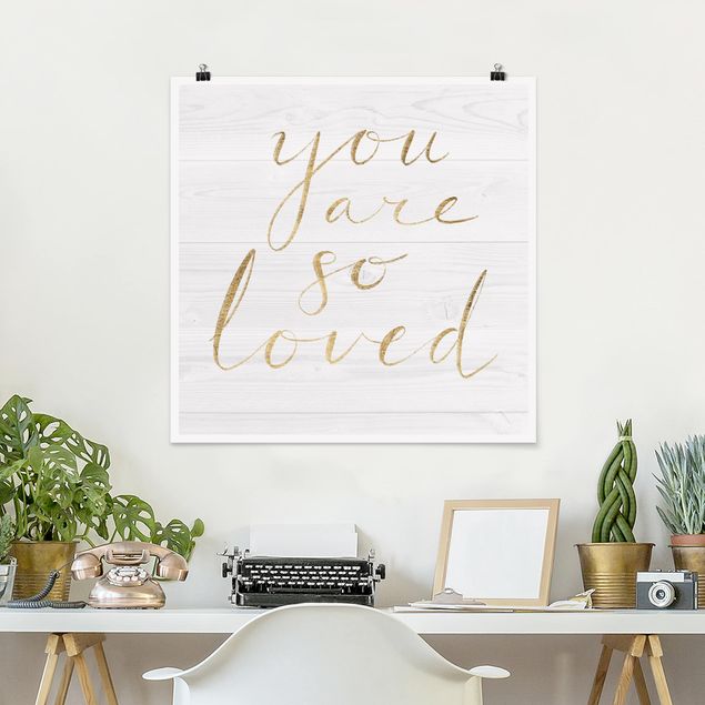 Posters frases Wooden Wall White - Loved