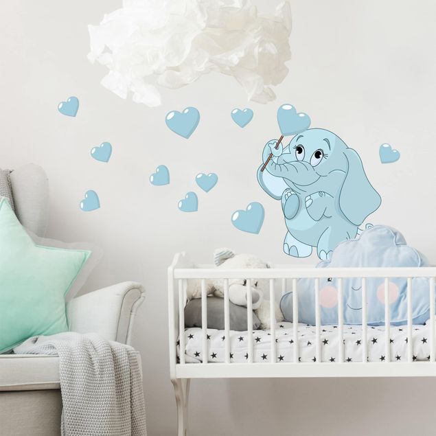 Autocolantes de parede elefantes Baby Elephant With Blue Hearts