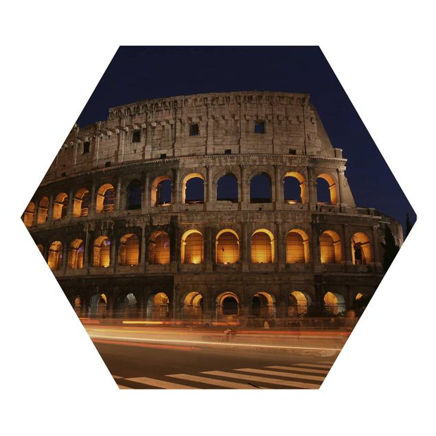 Quadros hexagonais Colosseum in Rome at night
