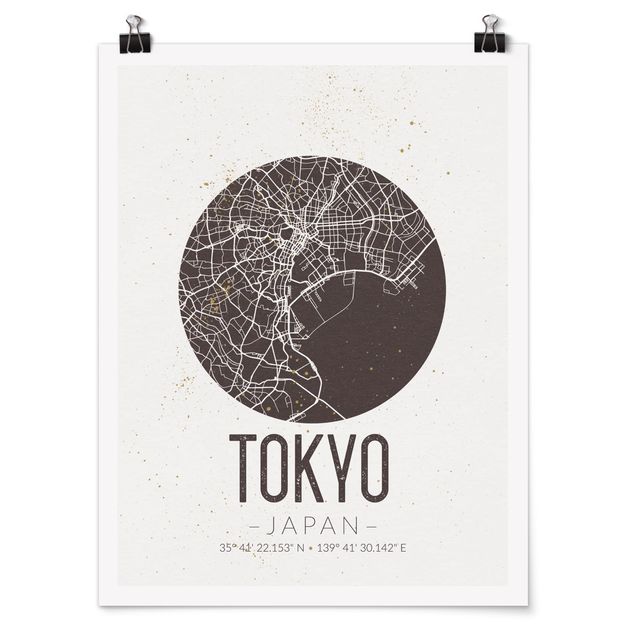 Mapa mundi poster Tokyo City Map - Retro