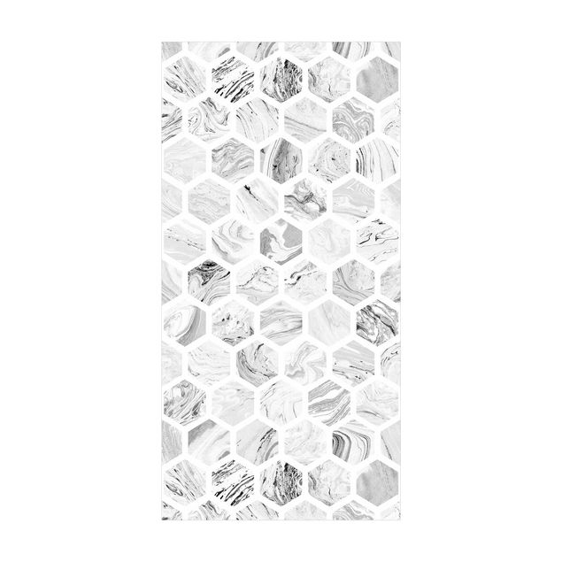 Tapetes imitação azulejos Marble Hexagons In Greyscales