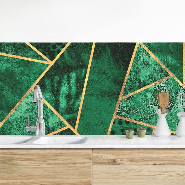 decoraçao para parede de cozinha Dark Emerald With Gold