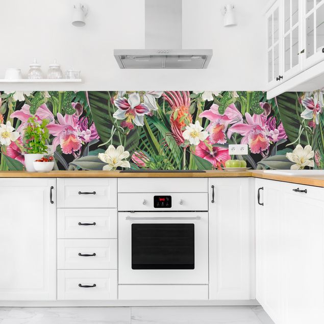 Backsplash de cozinha flores Colourful Tropical Flowers Collage II