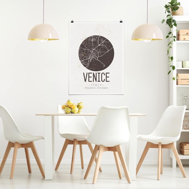 poster preto e branco Venice City Map - Retro