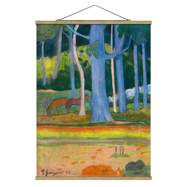 quadro com árvore Paul Gauguin - Landscape with blue Tree Trunks