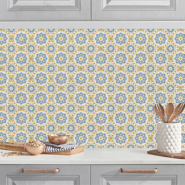 decoraçoes cozinha Floral Tiles Blue Yellow