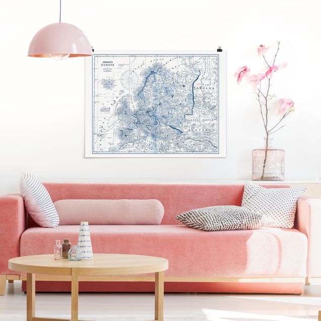 Posters vintage Map In Blue Tones - Europe