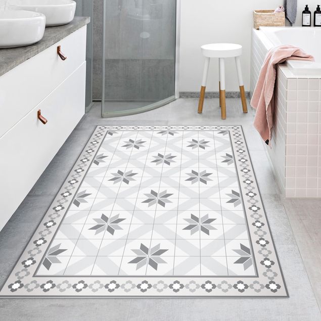 Tapetes modernos Geometrical Tiles Rhombal Flower Grey With Border