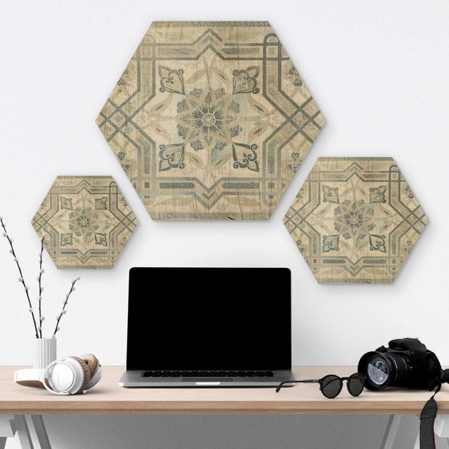 Quadros hexagonais Wood Panels Persian Vintage III