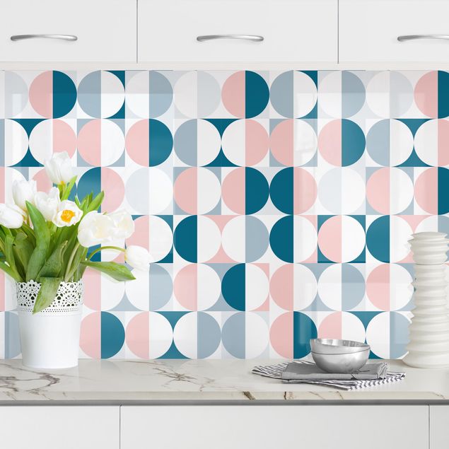 decoraçao para parede de cozinha Semicircle Pattern In Blue With Light Pink II