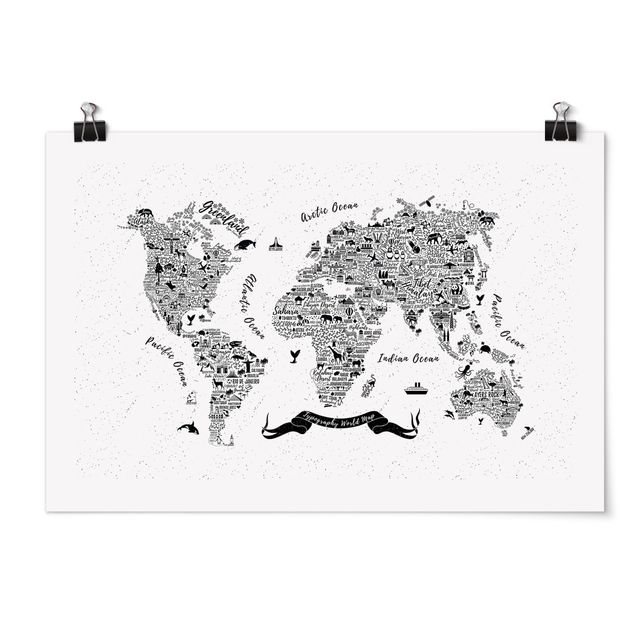 Posters frases Typography World Map White