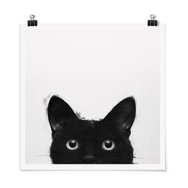 Posters quadros famosos Illustration Black Cat On White Painting