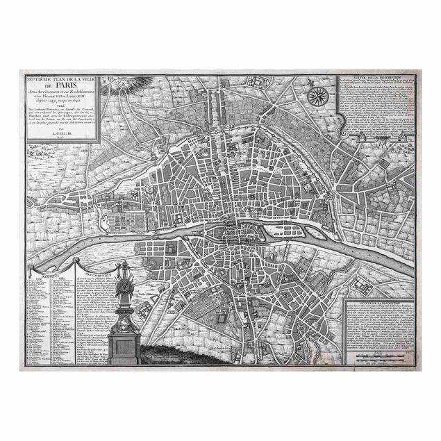 Quadros Paris Vintage Map City Of Paris Around 1600