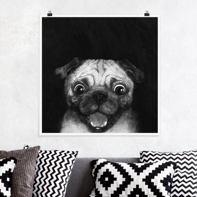 decoraçao para parede de cozinha Illustration Dog Pug Painting On Black And White