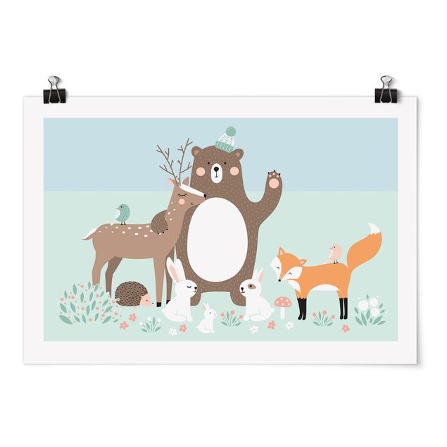 Posters animais Forest Friends with forest animals blue