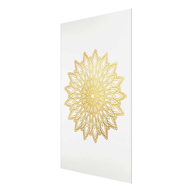 quadro em vidro Mandala Sun Illustration White Gold