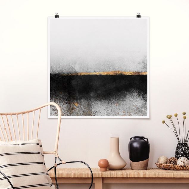 decoraçoes cozinha Abstract Golden Horizon Black And White