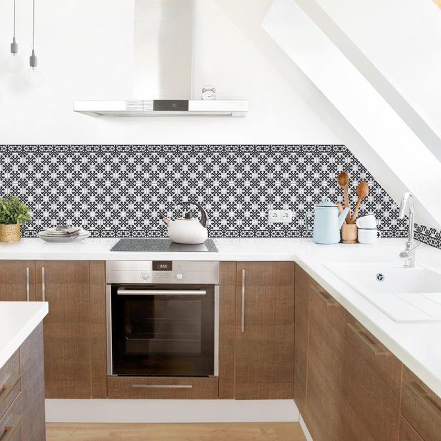 Backsplash de cozinha imitação azulejos Geometrical Tile Mix Hearts Black
