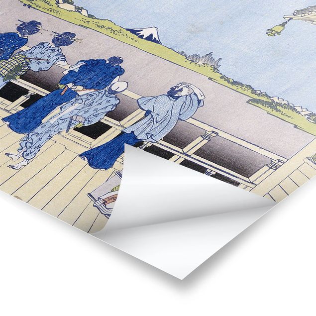 quadro azul Katsushika Hokusai - The Sazai Hall in the Rakanji Temple