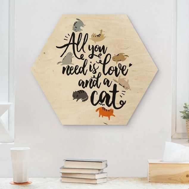 Quadros em madeira frases All You Need Is Love And A Cat