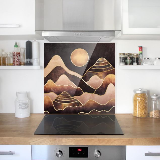Painel anti-salpicos de cozinha padrões Golden Sun Abstract Mountains