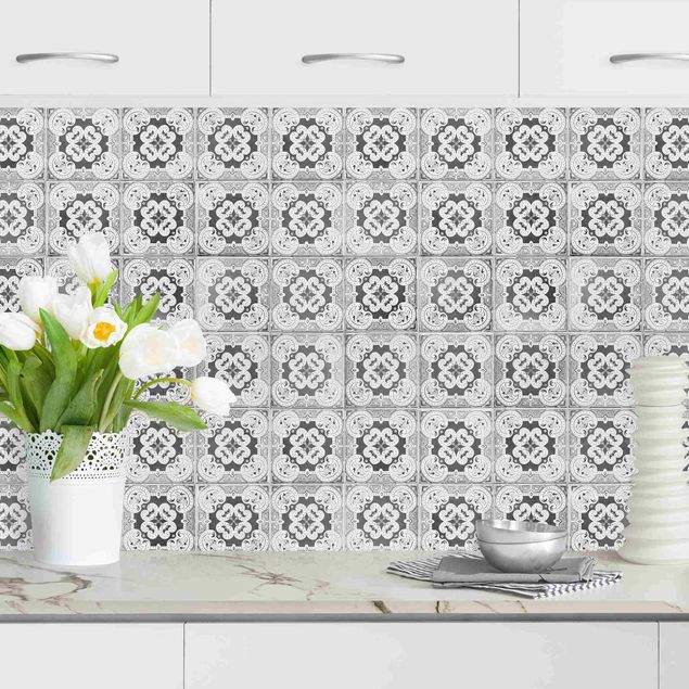 decoraçoes cozinha Portuguese Vintage Ceramic Tiles - Tomar Black And White