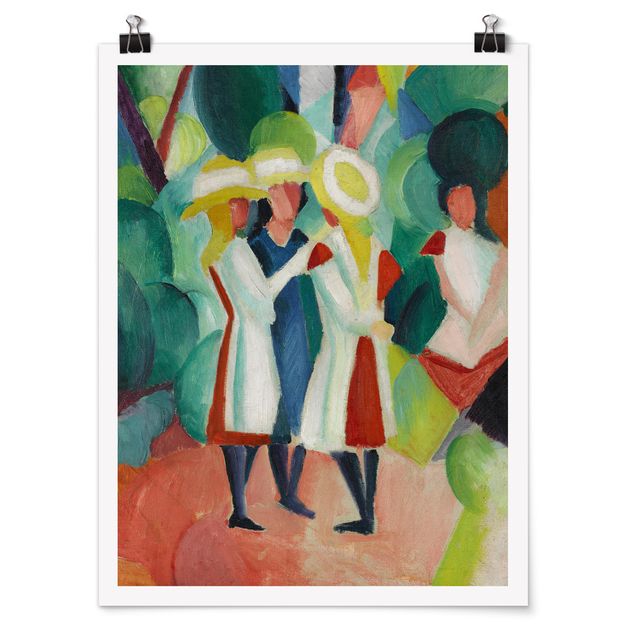 Posters quadros famosos August Macke - Three Girls in yellow Straw Hats