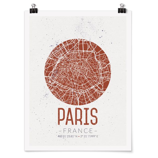 poster preto e branco City Map Paris - Retro
