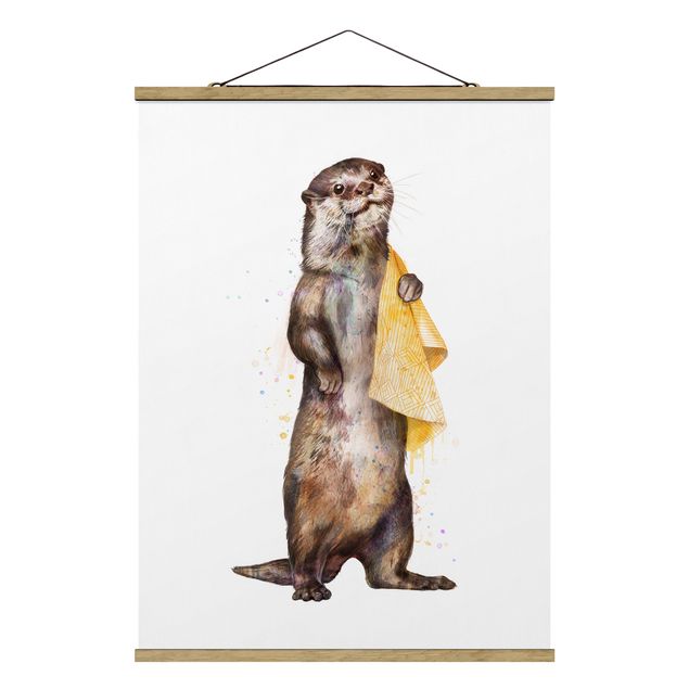quadro animal Illustration Otter With Towel Painting White
