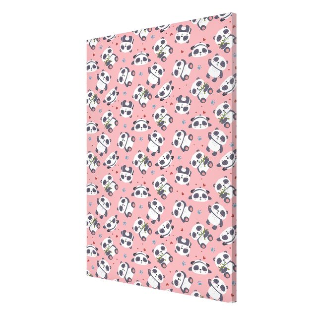 Quadros pandas Cute Panda With Paw Prints And Hearts Pastel Pink