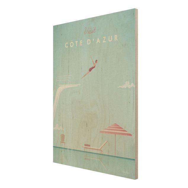 Quadros em madeira vintage Travel Poster - Côte D'Azur