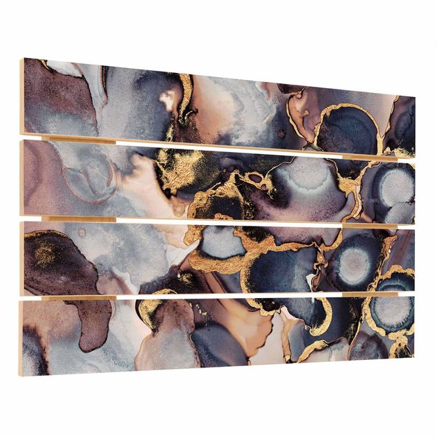 Quadros em madeira Marble Watercolour With Gold