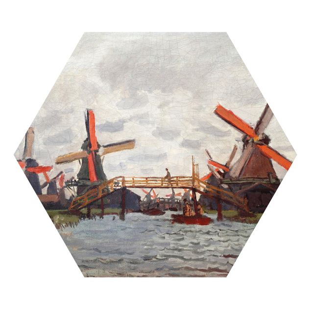 Quadros famosos Claude Monet - Windmills in Westzijderveld near Zaandam
