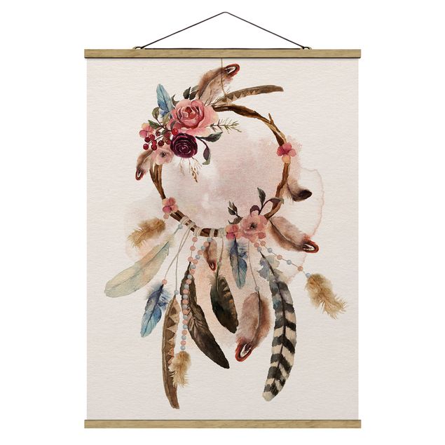 Quadros modernos Dream Catcher With Roses And Feathers