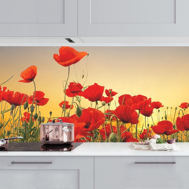 decoraçao para parede de cozinha Poppy Field In Sunset
