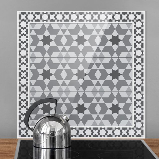 decoraçao cozinha Geometrical Tiles Kaleidoscope grey With Border