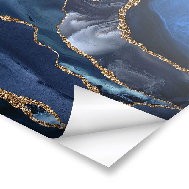 Quadros decorativos Golden Glitter Waves Blue Backdrop
