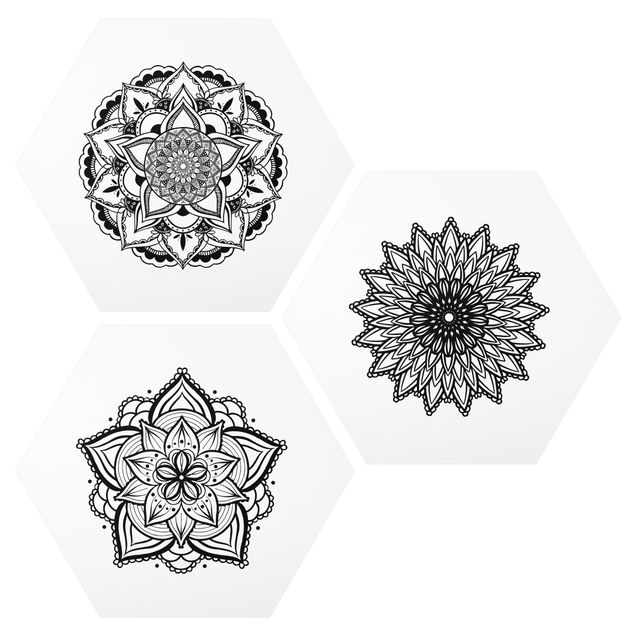 Quadros zen Mandala Flower Sun Illustration Set Black And White