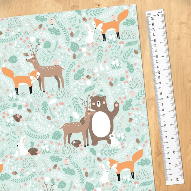 película autocolante Kids Pattern Forest Friends With Forest Animals