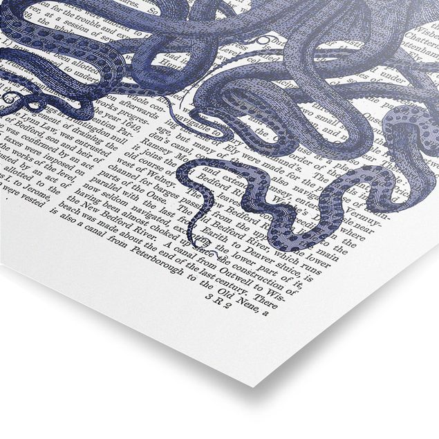 quadro em tons de azul Animal Reading - Octopus