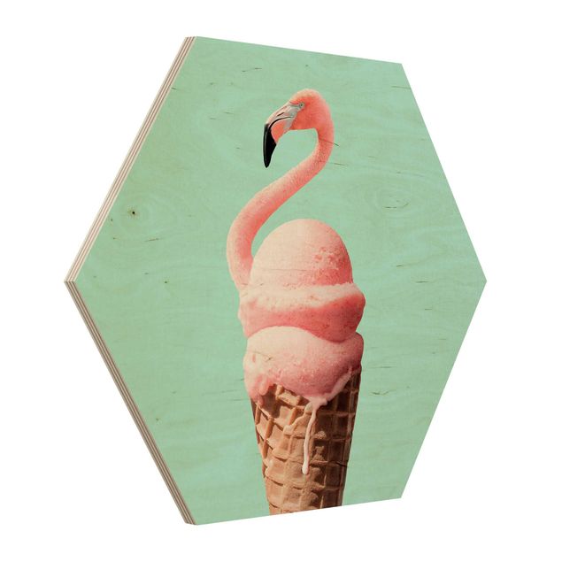 Quadros em madeira Ice Cream Cone With Flamingo