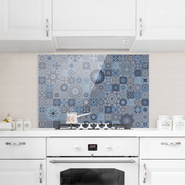 Painel anti-salpicos de cozinha padrões Art Deco Tiles Bluish Grey Marble With Golden Shimmer