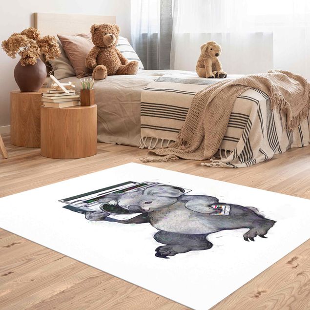 tapete para sala moderno Illustration Koala With Radio Painting