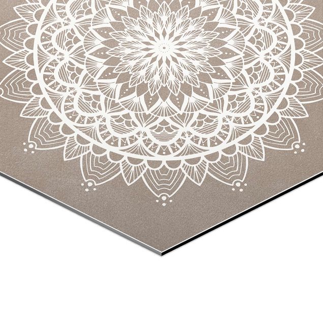 Quadros hexagonais Mandala Illustration Shabby Set Beige White
