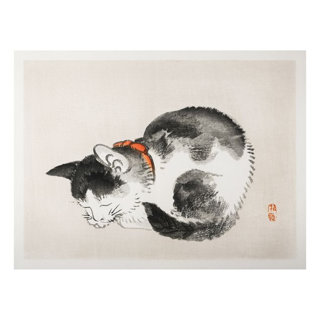 quadro de gato Asian Vintage Drawing Sleeping Cat