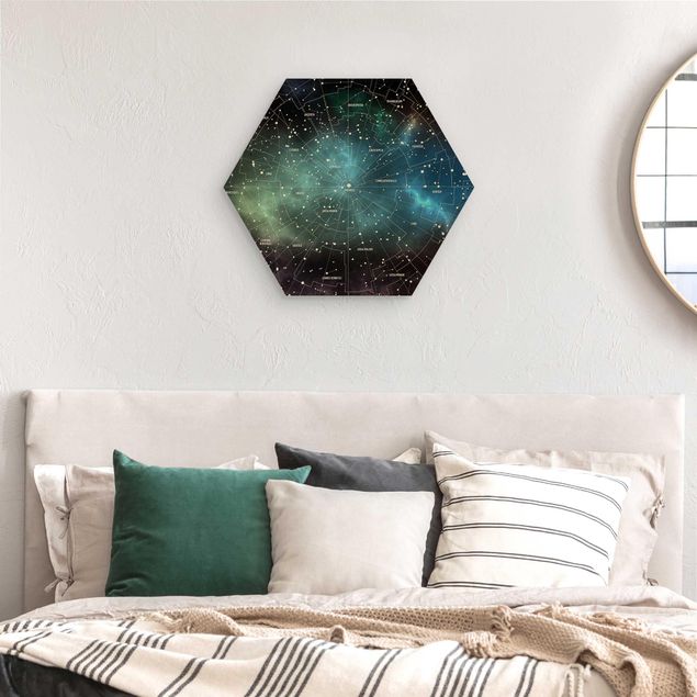 Quadros em madeira frases Stellar Constellation Map Galactic Nebula
