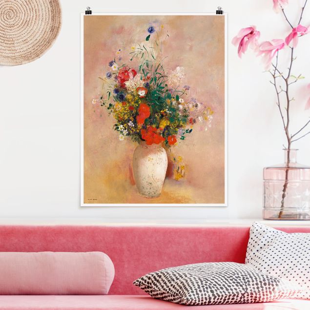 decoraçoes cozinha Odilon Redon - Vase With Flowers (Rose-Colored Background)
