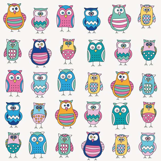 Películas autocolantes Owls In Various Pastel Shades